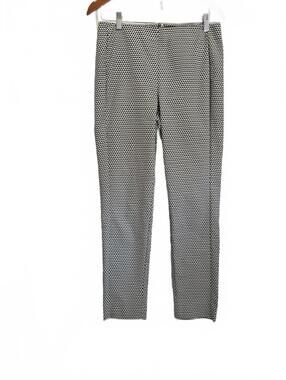 Theory Ladies Navy White Cream Color Geo Print Slim Fitted Dress Pant Rear Zip C